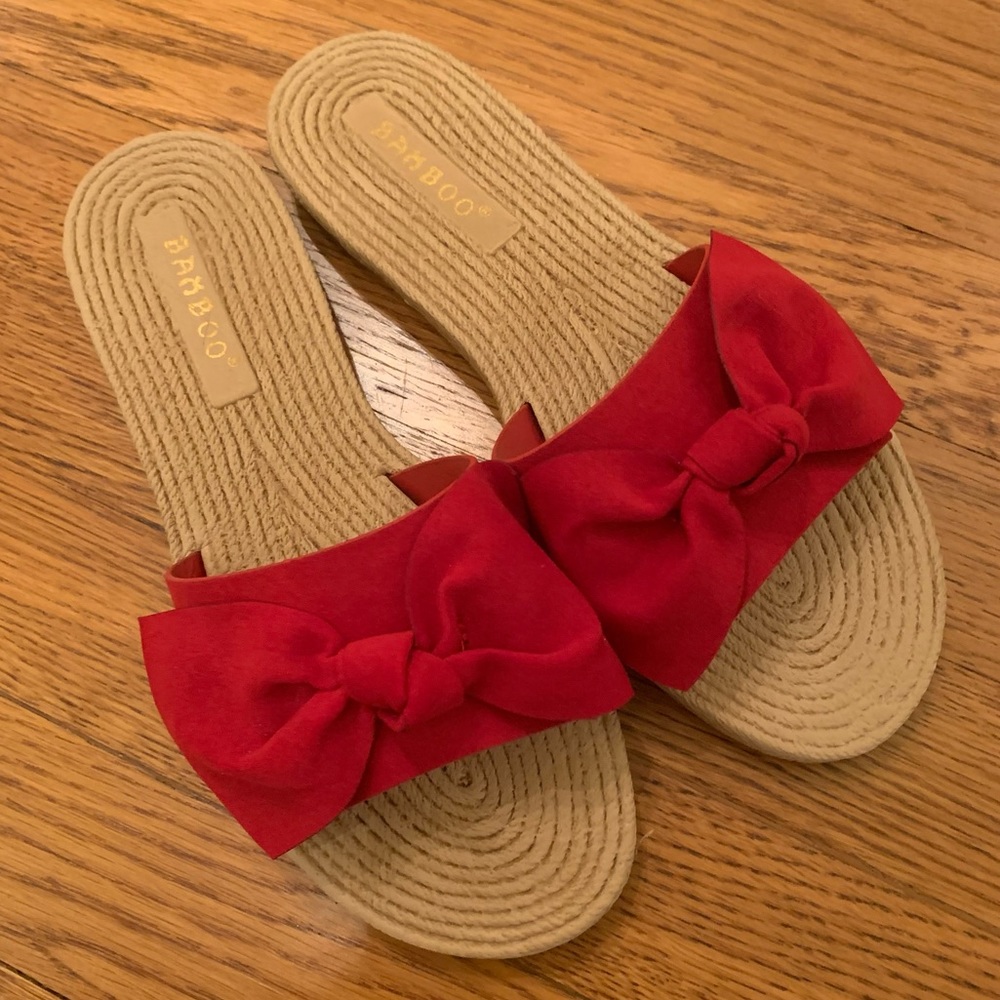 Bamboo Red Suede Bow Sandals